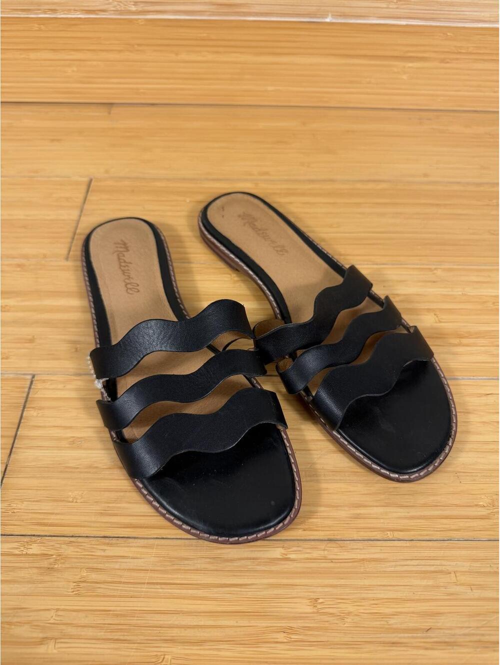 Madewell The Wave Slide Sandal Black Vachetta Leather Women’s Size 7